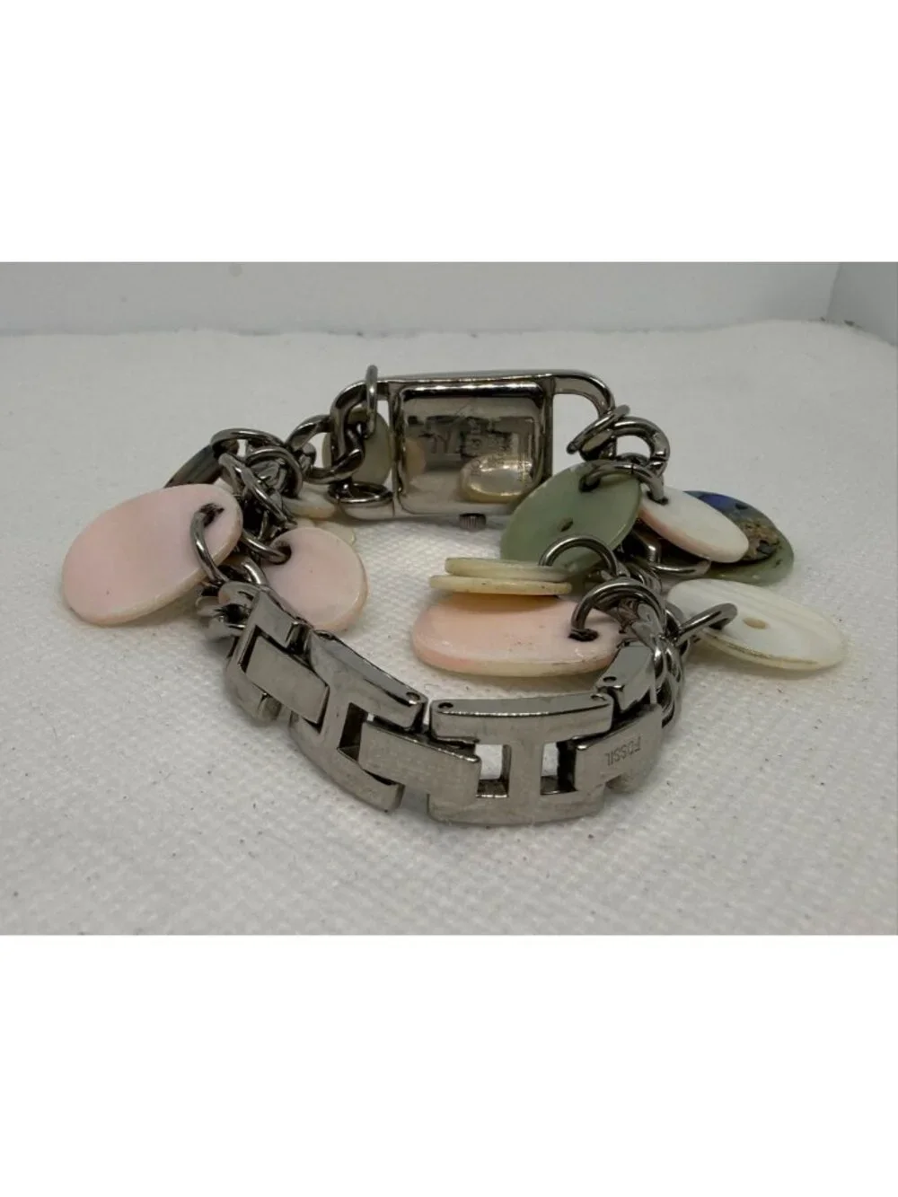 Fossil F2 Women's Charm Bracelet Watch Stainless Steel Mother of Pearl Dial FS-1
